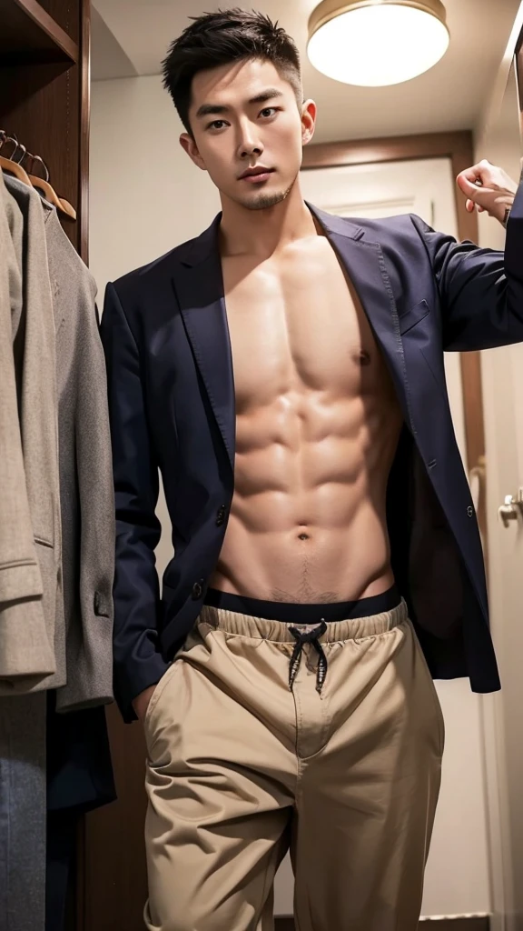 Hot asian daddy try undress his pants