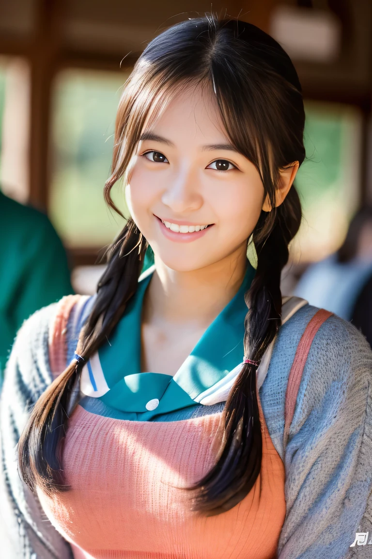 (The body is facing the viewer :1.2), (the body is facing the front:1.2, Lens 135mm f1.8, (highest quality),(RAW photo), slender bpdy, (Beautiful 15year old Japanese girl), cute face, (deeply carved face:0.7), (freckles:0.6), ,dramatic , (japanese school red_bra), (inside the school classroom), shy, low twintails, , (shy smile),, (sparkling eyes)、( standing),((photo from the waist up)) ,do not emphasize the top of the bust, ,