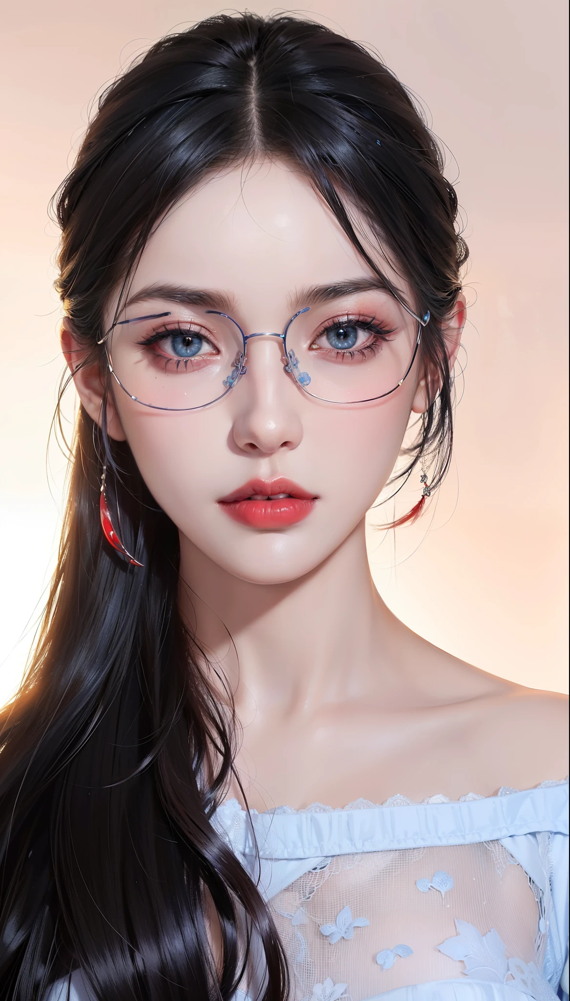 Royal princess,Super detailed, Delicate face, Stock Photography , Portrait 400, F1 Camera Lens.6, Colorful, Surrealism, Realistic textures, Dramatic Lighting, Thin Film Distiller 800 (8K, original photo, Better quality, masterpiece: 1.2), Super detailed, (Extremely delicate skin: 1.2), 8K Ultra HD, SLR camera, Soft Light, high quality.Fire Queen,Blue pupils,Apply red lipstick,Have a tattoo,The tattoo is very three-dimensional,Gorgeous and intricate tattoo designs,8K Mugshot,Large Breasts,Dark eyeshadow,Sexy thick lips(Red lipstick),Ice Princess,The facial features are very three-dimensional,Wear lace prints,wear glasses
