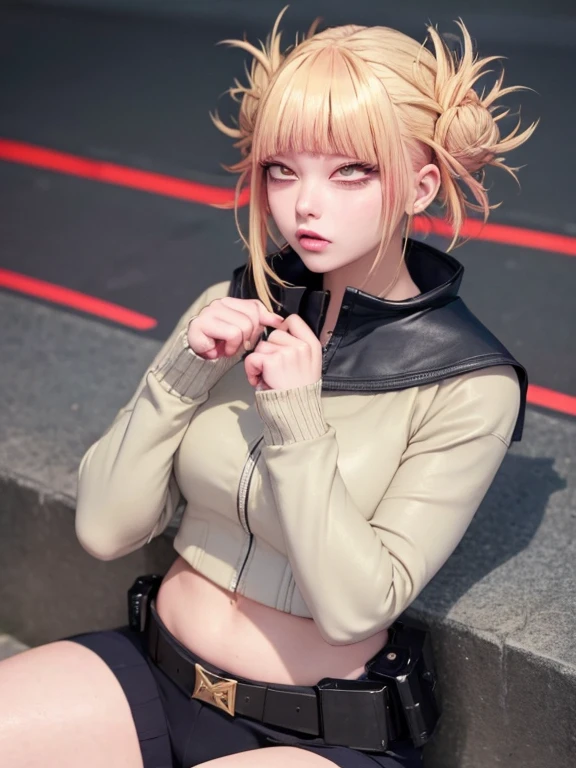 (masterpiece:1.4), highest quality, High resolution, lu1, cyborg, Multicolored Hair, compensate, Exposing shoulders, Black leotard, High leg leotard, (String:1.1), White jacket, Open jacket, belt, Shorts, Cowboy Shot, cyber punk, squat, wall, Abdominal muscles, A woman sitting facing the front , cyber punk, cybercore, Underarm, Bobcut, juicy thighs, Muscular woman, dirty, shiny and bright skin, Smooth surface, Tight body suit, Beautiful Face, Cute face、Plump