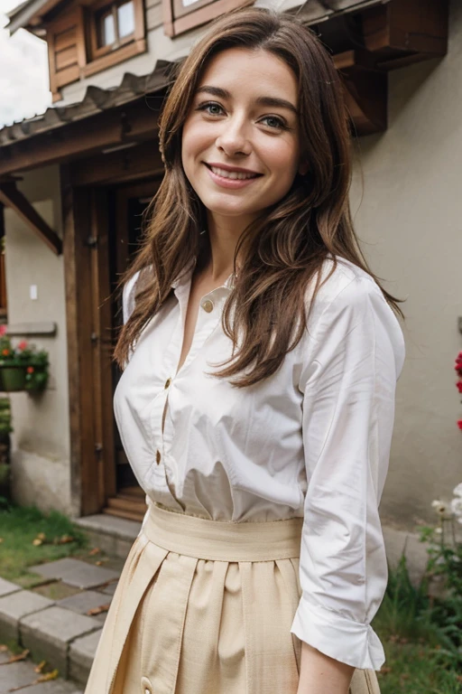 Caterina Scorsone dressed in traditional Swiss clothing and smiling
