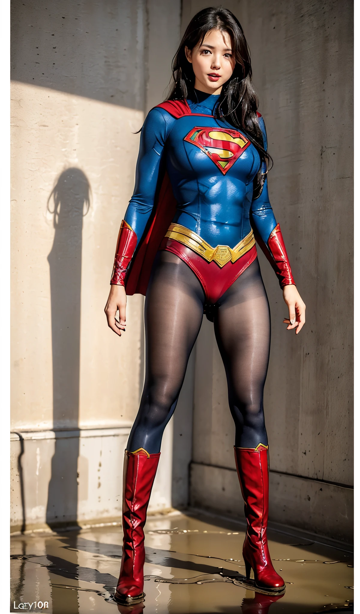 No background、(((Beautiful legs in black tights.)))、(((Legally express the beauty of your smile)))、((((Make the most of your original images)))、(((体にぴったりフィットするSupergirl Costume)))、(((Supergirl Costume)))、(((Beautiful hairstyle)))、(((She is winking cutely.)))、(((Please wear black tights....、Wear red boots)))、((Best image quality、8k))、((highest quality、8k、masterpiece:1.3))、(((Preserve background )))、Sharp focus:1.2、Beautiful woman with perfect figure:1.4、Slim Abs:1.2、Wet body:1.5、Highly detailed face and skin texture、8k、(Peeing on your own,urination:1.4),(Embarrassing, Embarrassing, humiliation, despair, Open your mouth:1.2), An urgent need to go to the toilet, Wet clothes, Pee running down her legs, Desperate pee pose, Desperate pee face, Big Puddle of Pee,