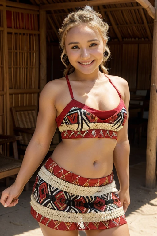 Hayden Panettiere dressed in traditional Samoan clothing and smiling