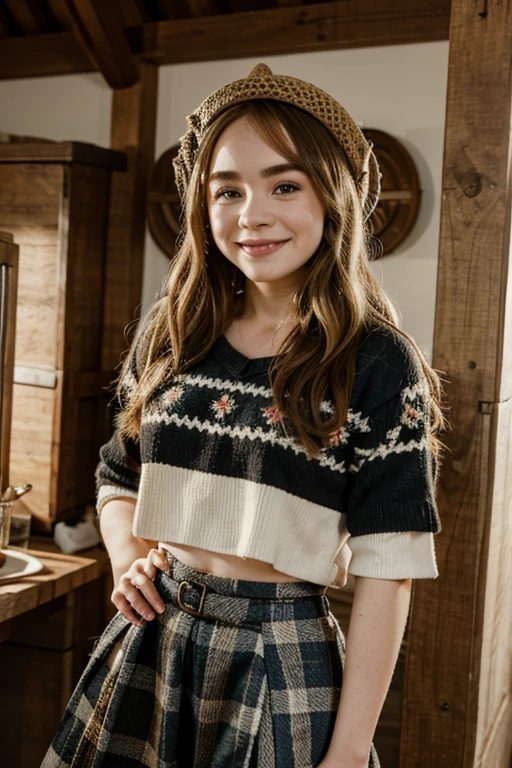 Sabrina Carpenter dressed in traditional New Zealand clothing and smiling