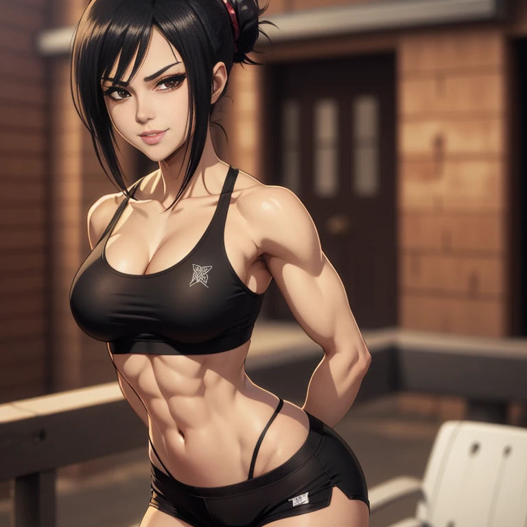 1girl, 1man, shiny skin, speedlines, perfect face, intricate details, size difference, living room, score_9, score_8_up, score_7_up, rating_explicit, source_anime, Colored, Tomboy, Dark-skinned female, adult, milf, short hair, shiny blonde hair, bob-cut, glowing green eyes, heavy blush, large breasts, Hourglass figure, Athletic body, Slim-fit body, green lipstick, arm tattoo, black tank top, thong, short trunks, plain black choker, kneeling, ugly fat man, dark-skinned male, faceless male, massive penis, extremely long penis, erect penis, massive testicles, penis bulge under clothes