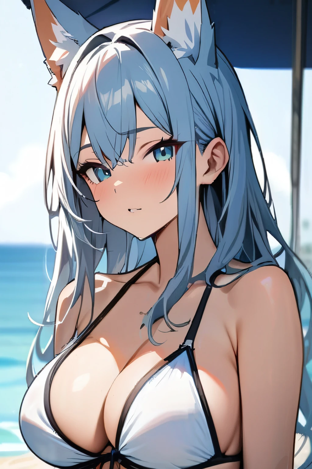 Masterpiece, best quality, beautiful girl, beautiful face, fox ears, swimsuit,