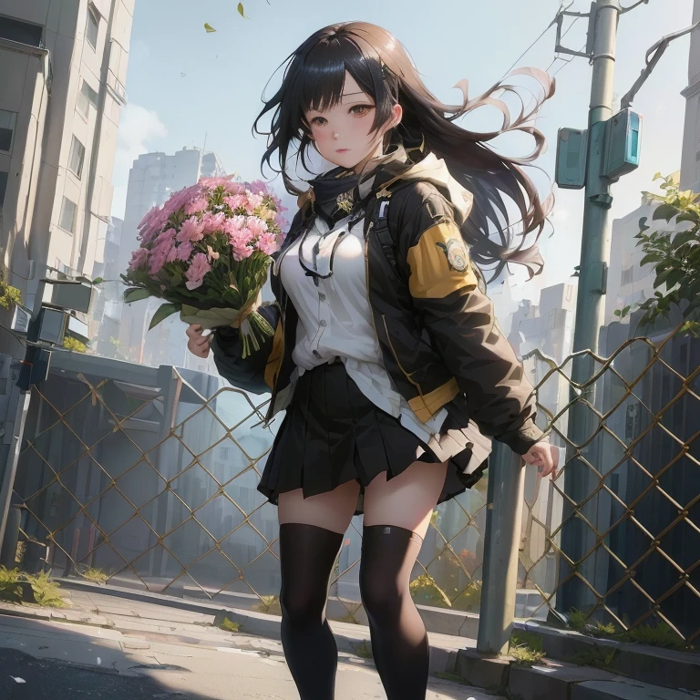 anime girl with flowers in hand walking down a city street, artwork in the style of guweiz, guweiz on pixiv artstation, guweiz, guweiz on artstation pixiv, girls frontline style, anime style 4 k, best anime 4k konachan wallpaper, badass anime 8 k, 4k anime wallpaper
