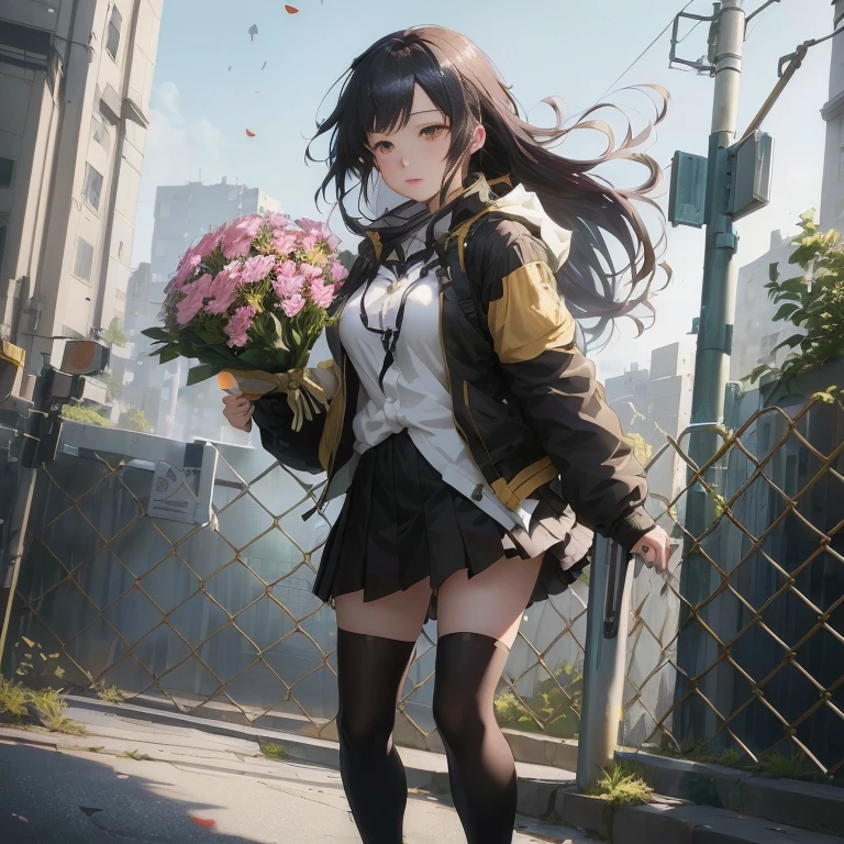 anime girl with flowers in hand walking down a city street, artwork in the style of guweiz, guweiz on pixiv artstation, guweiz, guweiz on artstation pixiv, girls frontline style, anime style 4 k, best anime 4k konachan wallpaper, badass anime 8 k, 4k anime wallpaper