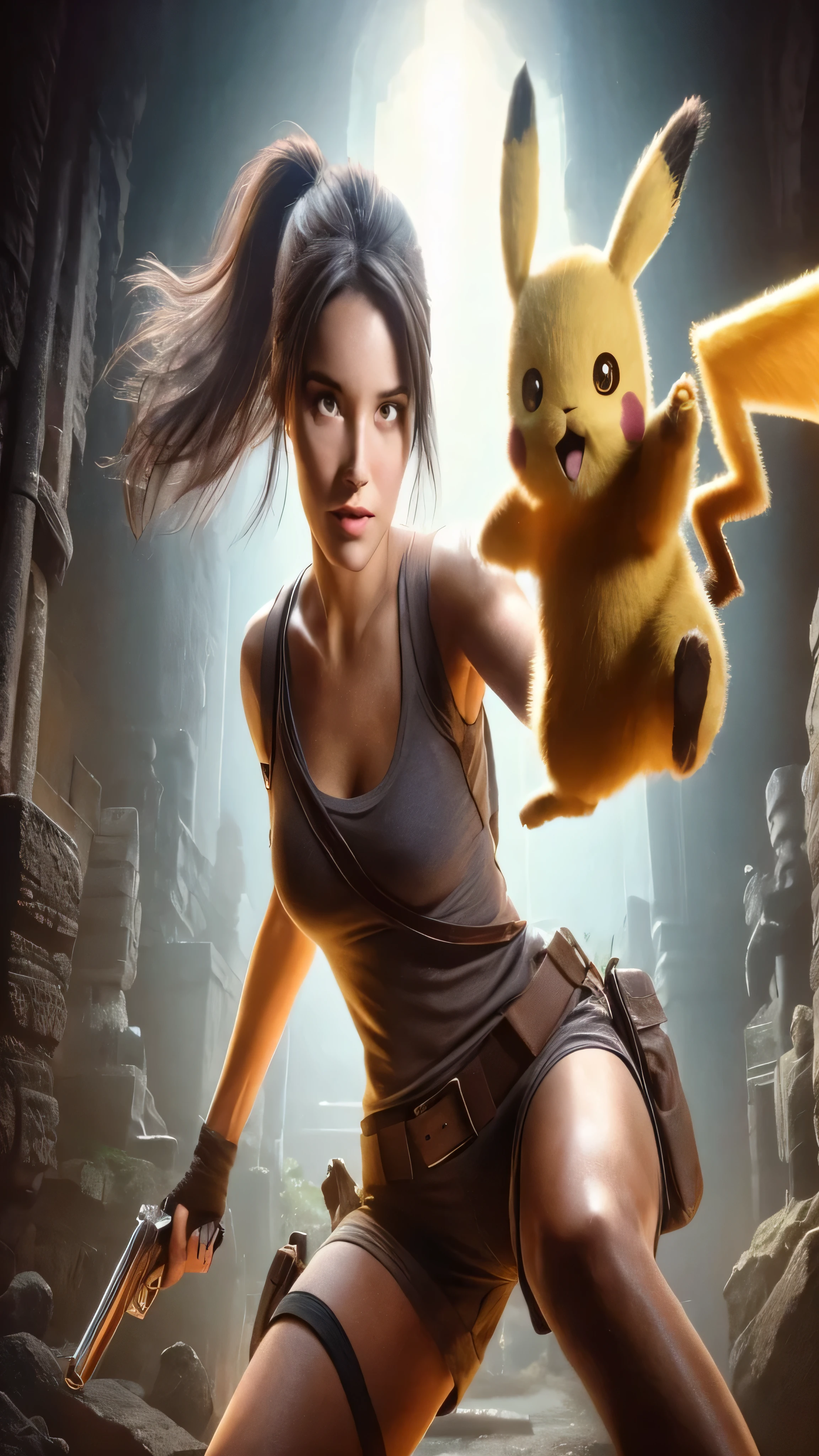 best quality, masterpiece, cinematic lighting, intricate, cinematic detailed realistic background, detailed face, full body, small breasts, realistic, ligne claire, , , 1girl jogging, cityscape, night, tied shirt, looking at viewer, model pose, open cardigan, ringed yellow eyes, streetlight, lamppost, yoga pants, split-color hair, glasses,, ,