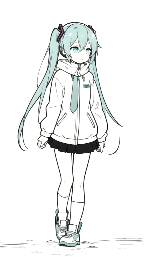 best quality, chibi, 1 girl, miku, Hatsune Miku, (full body), Pure white background,Vivid,clearly,sad face,rain,Walking,snow,Are crying,Sit down