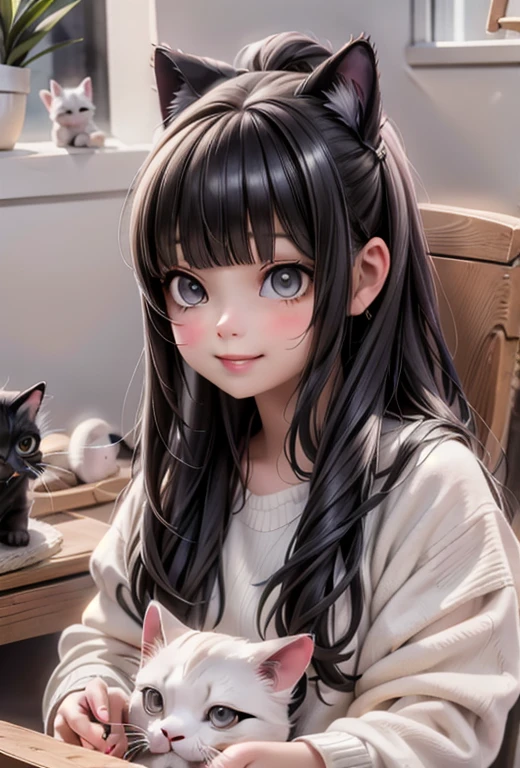 una chica jugando con su gato