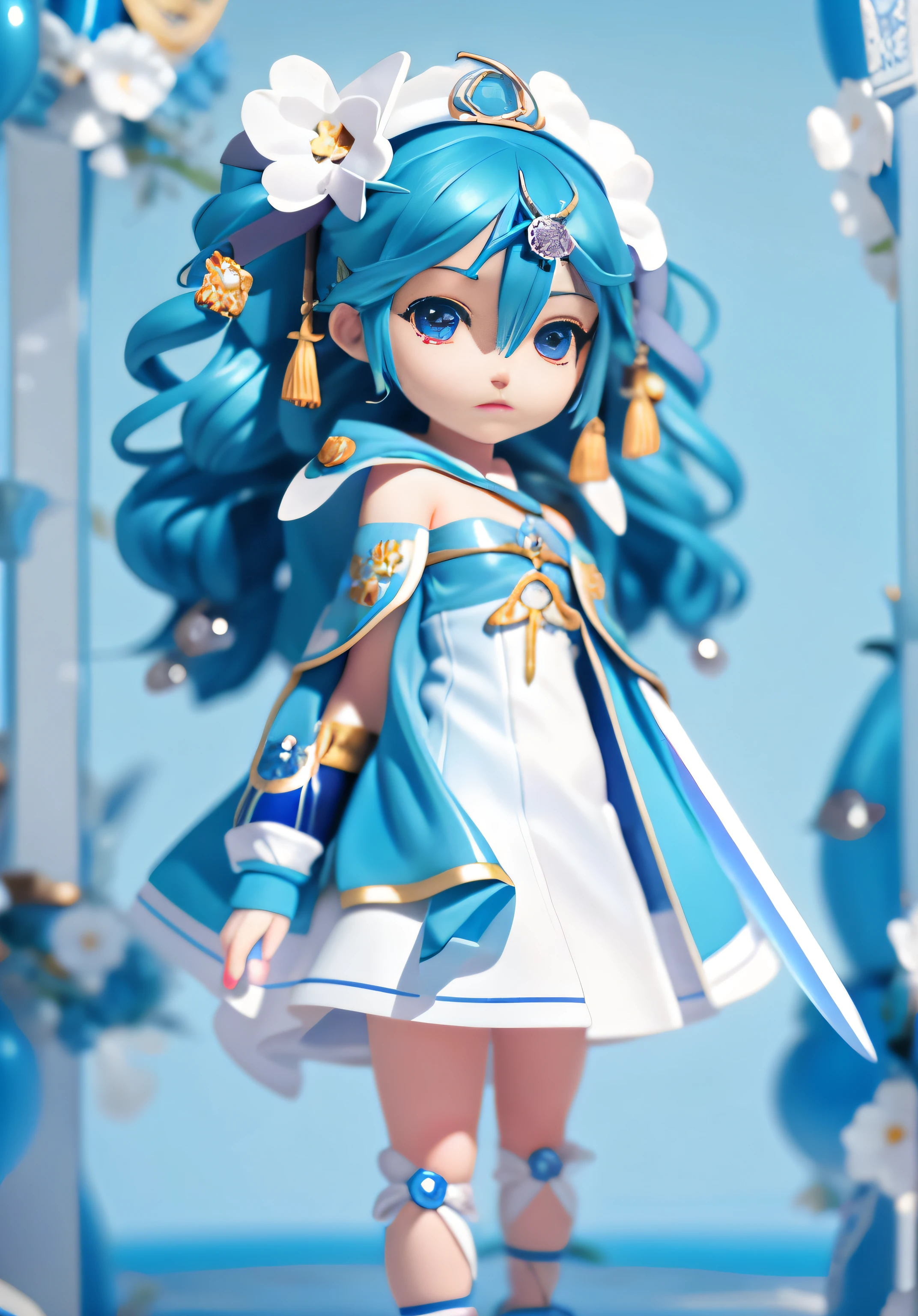 Chica anime con cabello azul y capa azul sosteniendo una espada., lindo arte digital detallado, anime estilizado, encantador estilo de arte, Arte detallado de alta calidad 8k, Arte digital detallado 4k, anime fantasy illustration, estilo de anime4 K, anime in fantasy style, arte chibi digital avanzado, obra de arte oficial muy detallada, anime stylization, digital anime illustration