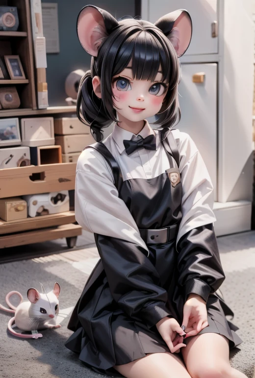 a girl and a mouse chasing a mice
