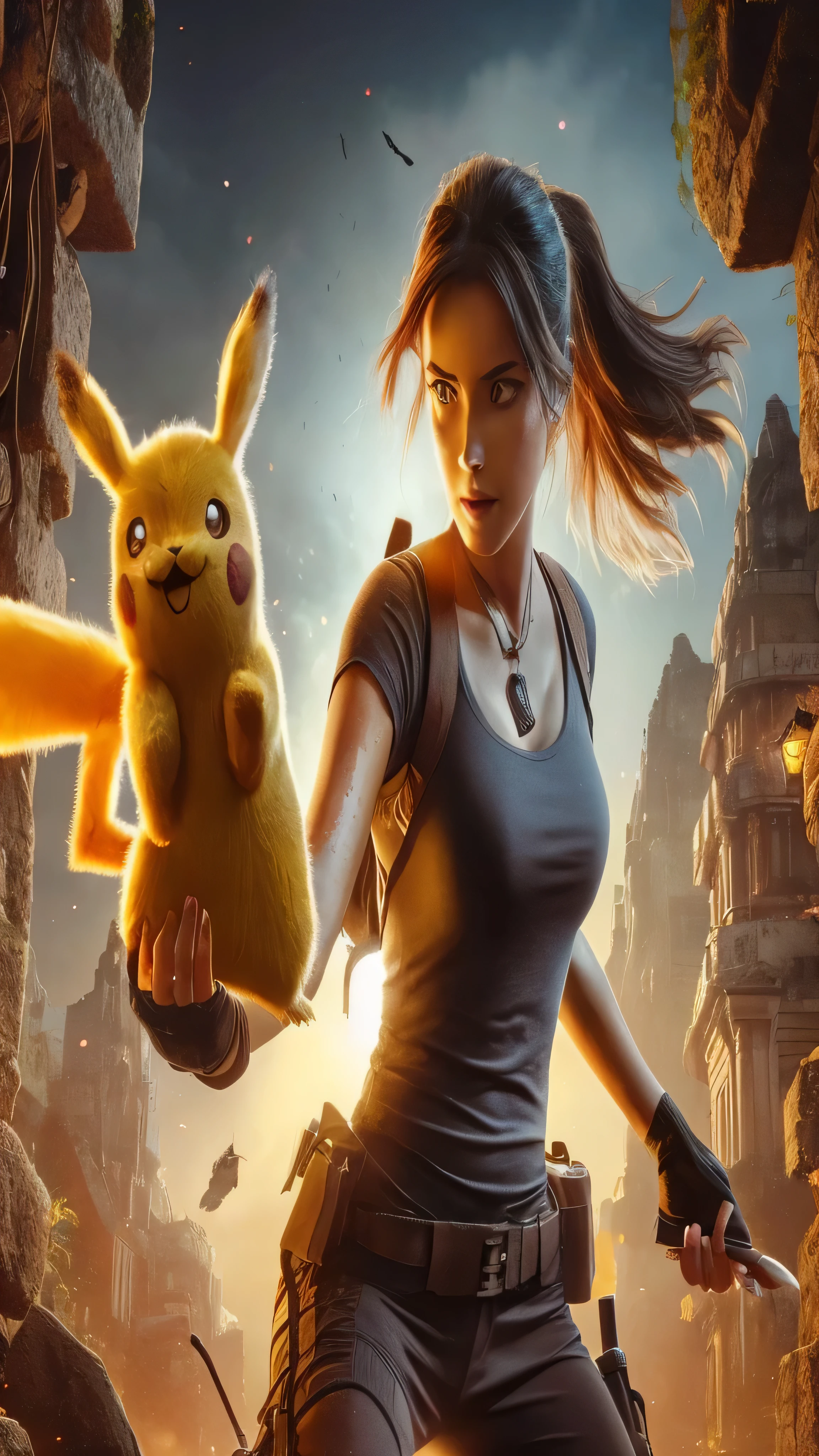 best quality, masterpiece, cinematic lighting, intricate, cinematic detailed realistic background, detailed face, full body, small breasts, realistic, ligne claire, , , 1girl jogging, cityscape, night, tied shirt, looking at viewer, model pose, open cardigan, ringed yellow eyes, streetlight, lamppost, yoga pants, split-color hair, glasses,, ,