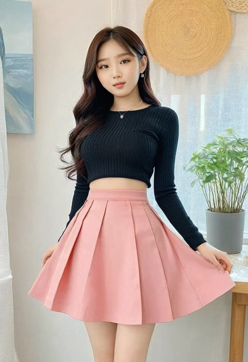 (best high quality:1.2), Work of art, 8k, extremely detailed, (High detail:1.2), ((perfect ??????? in hands)), (Hotlexi woman), Solo, 24 year old Korean Ulzzang female, ((skirt)),
