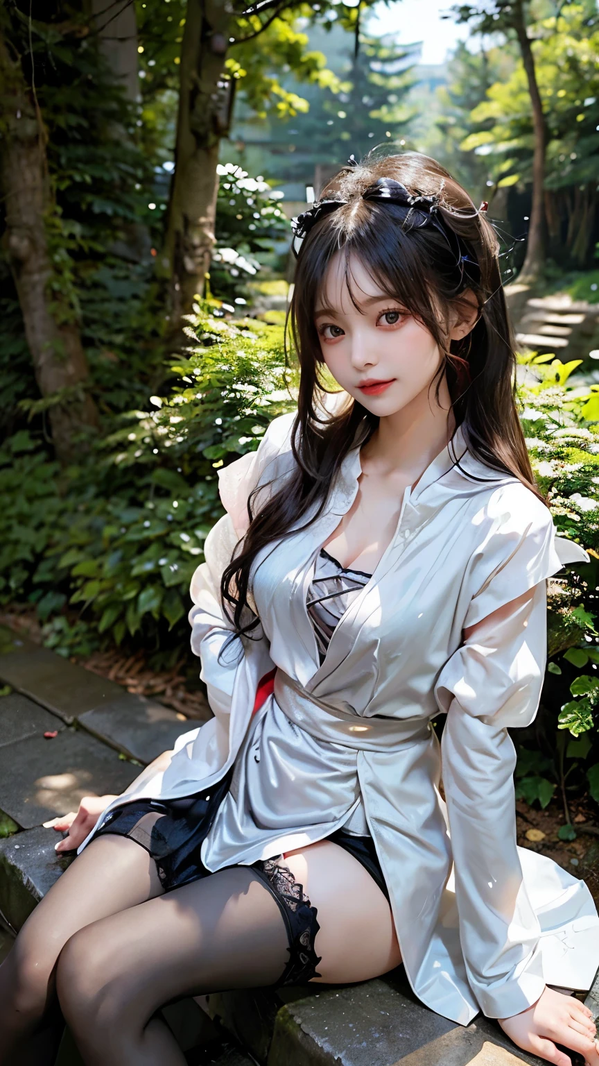 Has long white hair and red eyes、Please draw a super beautiful girl with a black hair accessory..。she stood in the woods、The wood々Sunlight shining through softly illuminates her figure.。she&#39;Wearing a hoodie、An elegant and mysterious atmosphere surrounds you..。パーカーはsheの体にぴったりフィットした、Minimize Exposure、Maintains an understated charm。sheの胸はよく隠れている。

she is wearing hot pants、Combination with Parker、Casual yet sophisticated style.。sheの黒い髪飾り、Brings out beautiful grey hair、sheの個性を際立たせる。The hoodie combines great design and comfort..、sheの体にぴったりフィットします.、Gives elegance and luxury。sheのパーカーのフードはsheの顔を部分的に覆っていた.、sheの神秘的なオーラをさらに引き立てる.。

sheの赤い目は情熱的に輝く、sheの魅力的な笑顔と相まって、sheの個性を際立たせる and charm.。sheの笑顔には独特の魅力がある、sheの神秘的なオーラと相まって、sheの魅力がさらに際立つ。sheの外見は美しく、Its presence is fascinating。

This beautiful girl with long white hair and red eyes、she is modest yet attractive in a hoodie and hot pants.、in the forest, wood々Sunlight shining through、It shows beauty and dignity。sheの外見は、sheの存在と魅力は自然の中で融合している.、It is a fascinating and mysterious sight.。Please take a photo from the knees up。