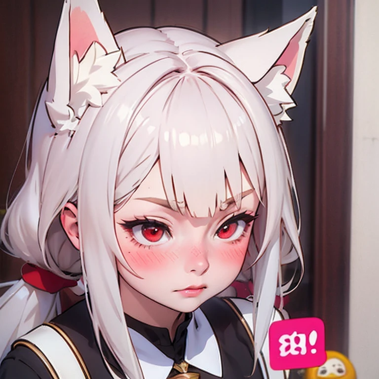 (masterpiece, best quality:1.2), Emoticon packages,red eyes,white hair,fox ears,pitiful,blush,looking down