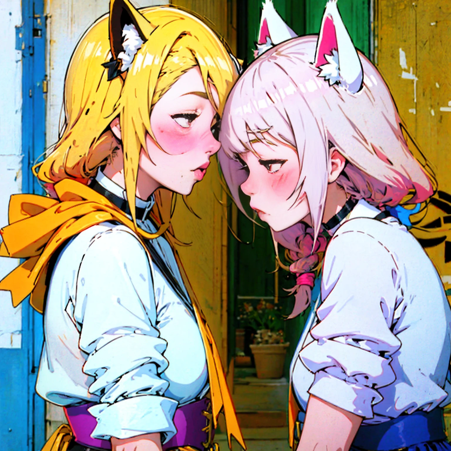 (masterpiece, best quality:1.2), Emoticon packages,red eyes,white hair,fox ears,pitiful,blush,looking down