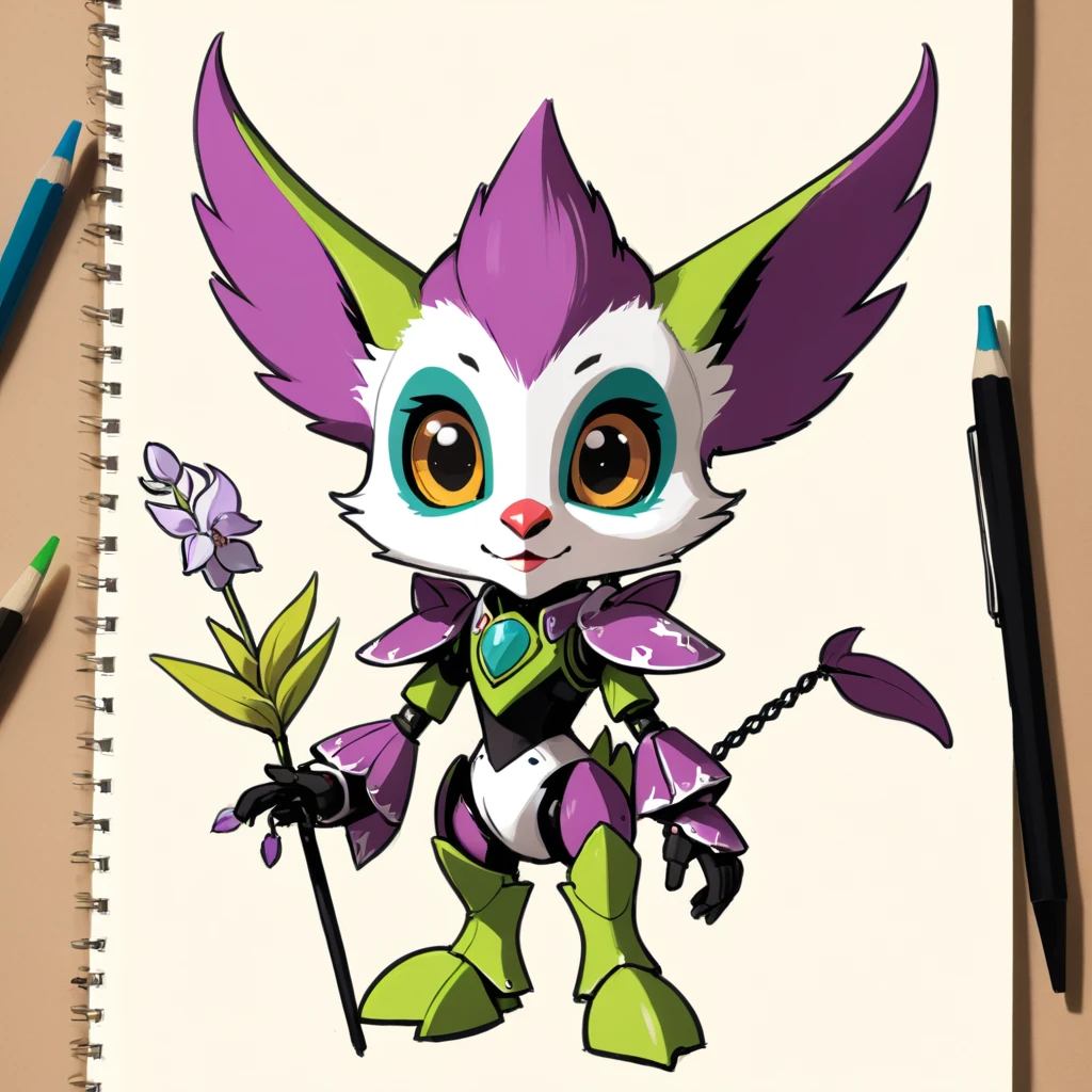 Lloyd, Orchis's Puppet in color sketch note geoxor art style