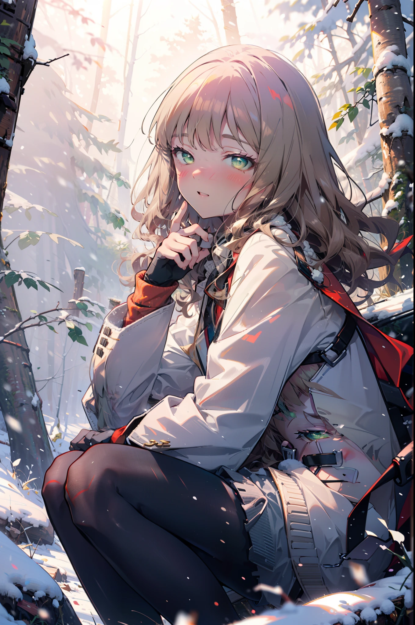 minami yume ,sss Dynazenon ,Long Hair, Brown Hair, (Green Eyes:1.5) ,Center of chest,hair band,smile,blush,White Breath,
Open your mouth,snow,Ground bonfire, Outdoor, boots, snowing, From the side, wood, suitcase, Cape, Blurred, , forest, White handbag, nature, Squat, Mouth closed, Cape, winter, Written boundary depth, Black shoes, red Cape break looking at viewer, Upper Body, whole body, break Outdoor, forest, nature, break (masterpiece:1.2), highest quality, High resolution, unity 8k wallpaper, (shape:0.8), (Beautiful and beautiful eyes:1.6), Highly detailed face, Perfect lighting, Extremely detailed CG, (Perfect hands, Perfect Anatomy),