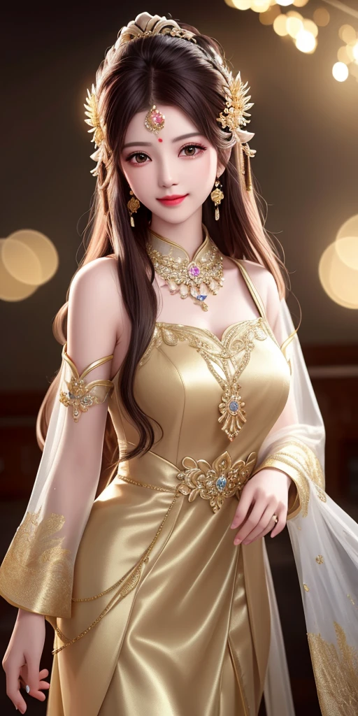 best quality, masterpiece, highres, 1girl, transparent silk china dress, beautiful face, hair ornament, looking at viewer, smile, closed mouth,lips, dress,hair ornament, necklace, jewelry, long hair, earrings, Beautiful face,upon_body, tyndall effect,photorealistic, dark studio, rim lighting, two tone lighting,(high detailed skin:1.2), 8k uhd, dslr, soft lighting, high quality, volumetric lighting, candid, Photograph, high resolution, 4k, 8k, Bokeh