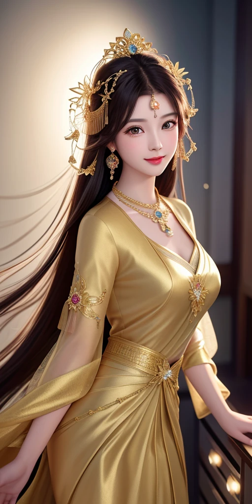 best quality, masterpiece, highres, 1girl, transparent silk china dress, beautiful face, hair ornament, looking at viewer, smile, closed mouth,lips, dress,hair ornament, necklace, jewelry, long hair, earrings, Beautiful face,upon_body, tyndall effect,photorealistic, dark studio, rim lighting, two tone lighting,(high detailed skin:1.2), 8k uhd, dslr, soft lighting, high quality, volumetric lighting, candid, Photograph, high resolution, 4k, 8k, Bokeh