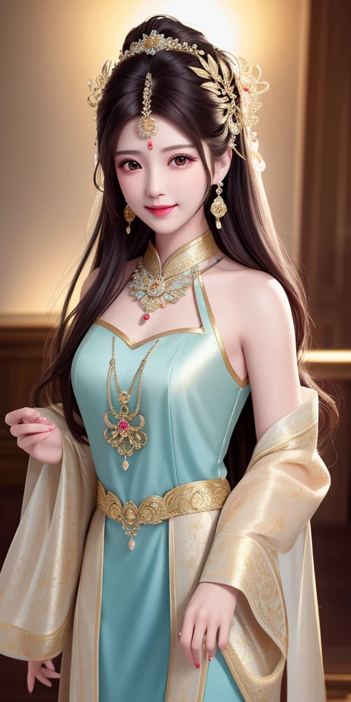 best quality, masterpiece, highres, 1girl, transparent silk china dress, beautiful face, hair ornament, looking at viewer, smile, closed mouth,lips, dress,hair ornament, necklace, jewelry, long hair, earrings, Beautiful face,upon_body, tyndall effect,photorealistic, dark studio, rim lighting, two tone lighting,(high detailed skin:1.2), 8k uhd, dslr, soft lighting, high quality, volumetric lighting, candid, Photograph, high resolution, 4k, 8k, Bokeh