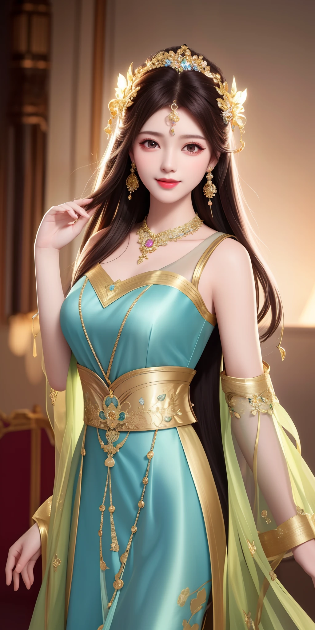 best quality, masterpiece, highres, 1girl, transparent silk china dress, beautiful face, hair ornament, looking at viewer, smile, closed mouth,lips, dress,hair ornament, necklace, jewelry, long hair, earrings, Beautiful face,upon_body, tyndall effect,photorealistic, dark studio, rim lighting, two tone lighting,(high detailed skin:1.2), 8k uhd, dslr, soft lighting, high quality, volumetric lighting, candid, Photograph, high resolution, 4k, 8k, Bokeh