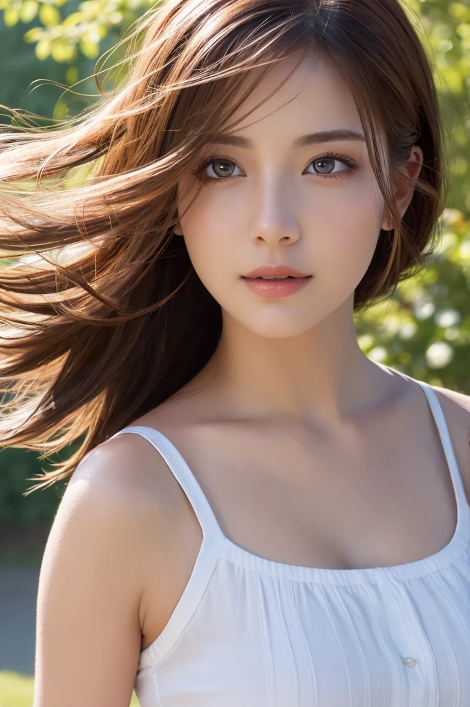 best quality, 8k, high resolution, ultra-detailed, extremely detailed, top quality, realistic, a woman, Incredibly beautiful, hair sways in the gentle breeze,