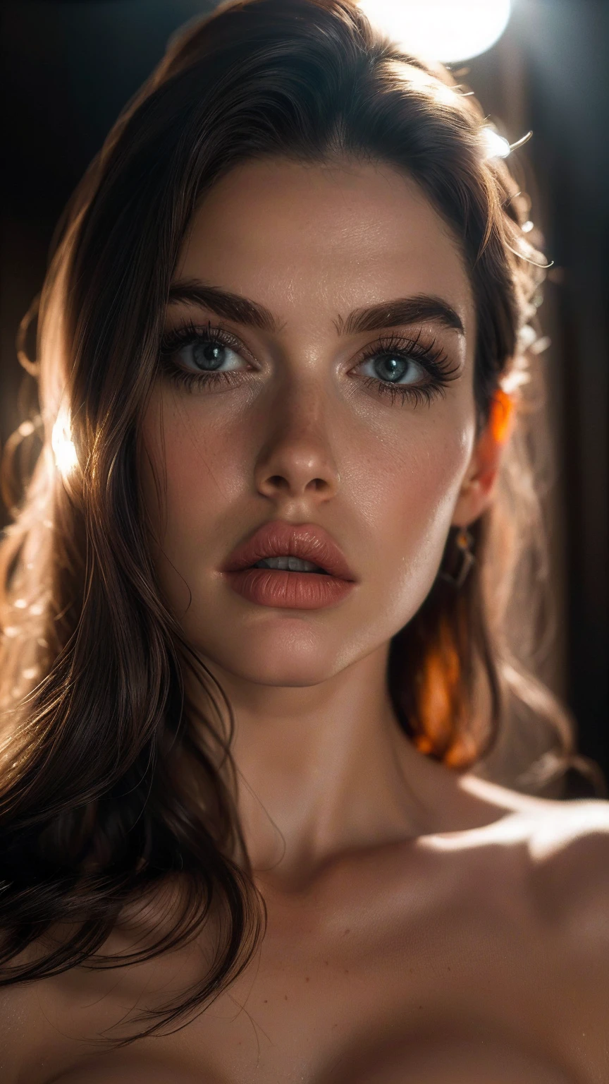 (((ultra realistic))) Photo, masterpiece, top quality, (pale skin), (Ultra detailed face and eyes:1.3), 1 girl, Adult, in a T-shirt, (Eye makeup, mascara) , ((large detailed lips)), ((Dark wavy hair)), ((Chyolka)) , (Natural breasts), Slim waist. ((Posing)), photoshoot, studio (soft lighting), (The play of light and shadows), depth of field, bokeh, (special attention to skin detail: 1.2), ((close-up portrait, close to the camera top view)) , ultra detialed, 