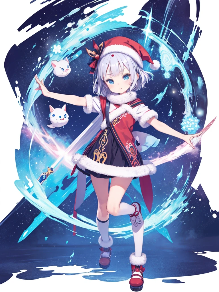 Charming Christmas 12 year old winter, Manga style, 2D, planar vector, Character Design, tshirt design, Colorful splashes, Vector art, Fantasy art, Watercolor effect,Digital Painting, White background, 8k