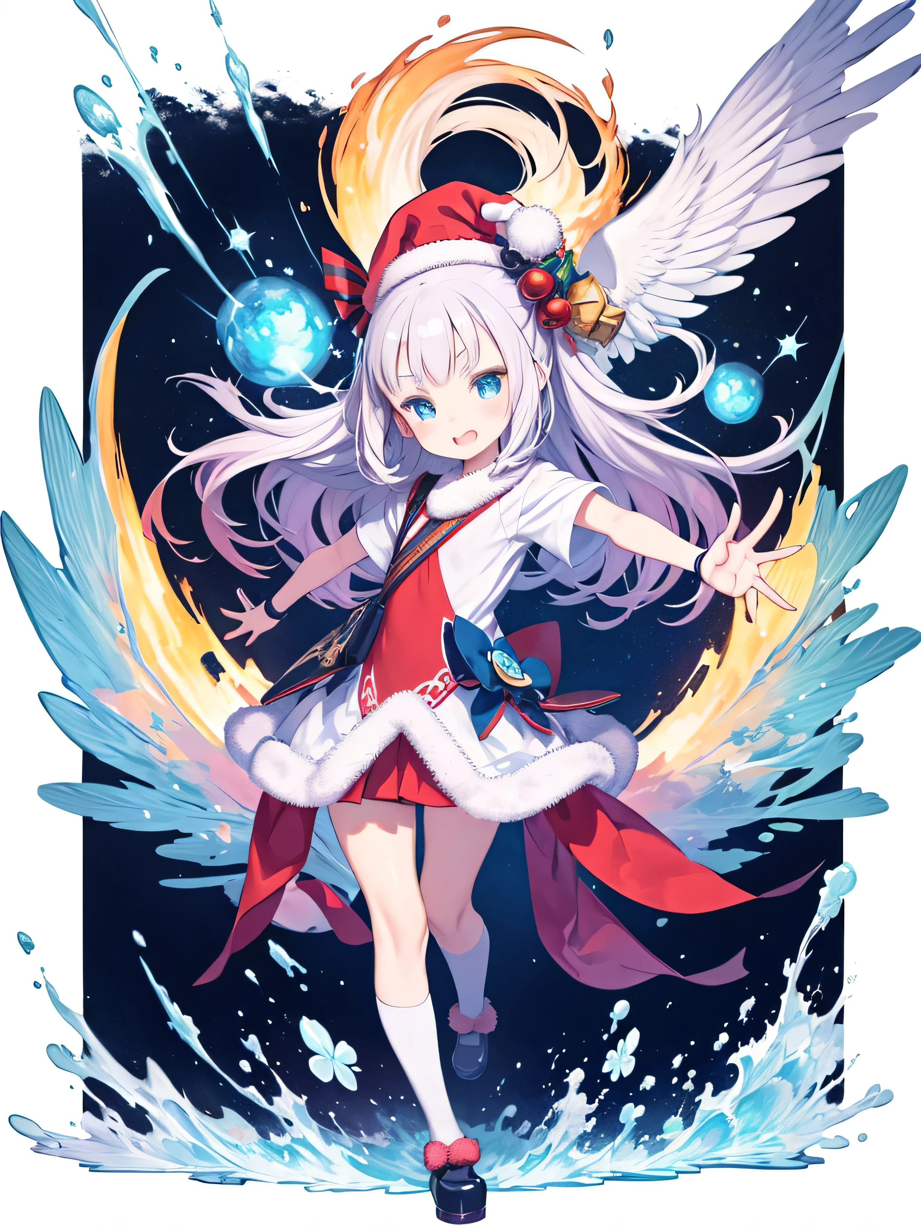 Charming Christmas winter, Manga style, 2D, planar vector, Character Design, tshirt design, Colorful splashes, Vector art, Fantasy art, Watercolor effect,Digital Painting, White background, 8k