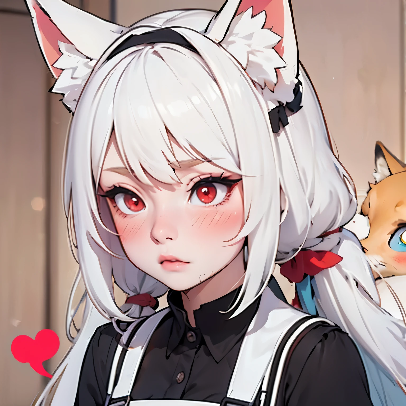 (masterpiece, best quality:1.2), Emoticon packages,red eyes，white hair，fox ears，pitiful，blush，looking down