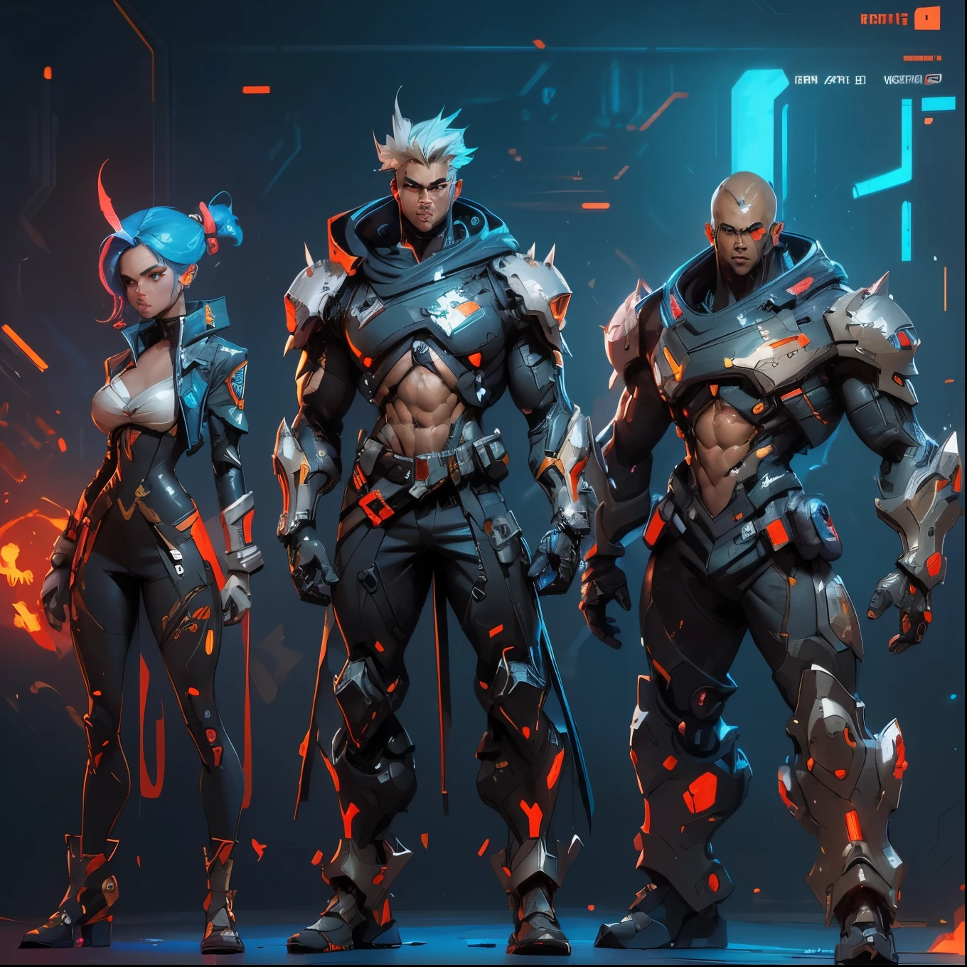 Masterpiece, High quality, ((character concept art)), ((character design sheet, same character))
cyberpunk cybernetic revolutionaries, futuristic flame suit, flaming guns on hands, complex intricate robot body, highly detailed, photorealistic, 8k, cinematic lighting, dramatic, neon colors, moody atmosphere, science fiction, concept art style
