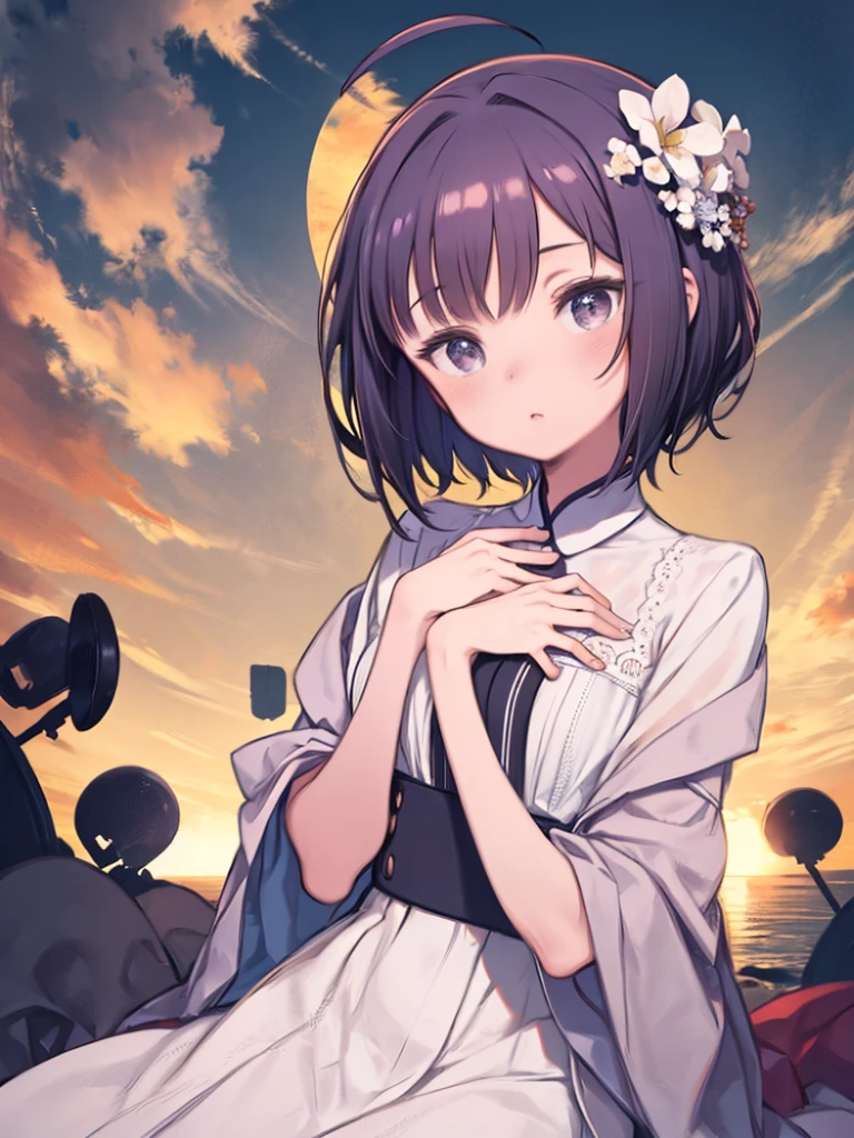 (masterpiece, 最high quality, high quality, High resolution, Super detailed),One girl,(m Random),Gradient Hair,short hair,Ahoge,1 Place your hand on your chest,