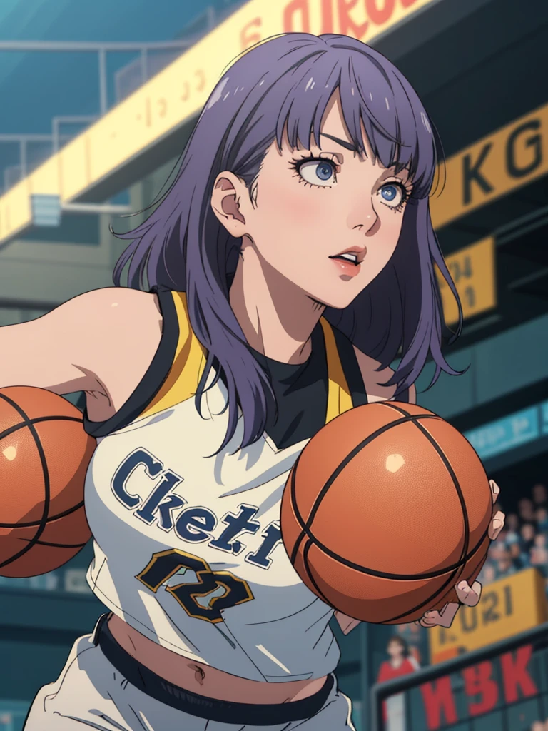 1girl in basketball uniform,crop top,beautiful detailed eyes,beautiful detailed lips,extremely detailed face,longeyelashes,dynamic pose,basketball court background,(best quality,4k,8k,highres,masterpiece:1.2),ultra-detailed,(realistic,photorealistic,photo-realistic:1.37),vibrant colors,dynamic lighting,sports,athletic