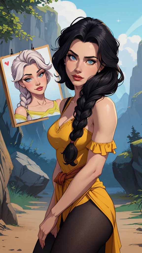 estilo de desenho animado:1.2), Geena Davis  s Mulher brasileira desenho ART Artline mulher  Imagem cartoon de uma mulher , roupas sensuais , garota super valente destemida , Ilustra??o estilo desenho animadocabelo preto ondulado, estilo de arte dos desenhos animados, estilo de arte dos desenhos animados, digital illustration style, design de personagens altamente detalhado, arte digital detalhada fofa, Fan art horror character design portrait, beautiful curly black hair digital illustration high quality portrait, arte em quadrinhos, retrato do design do personagem,  busty woman with  cartoon style female character Geena Davis mercenary warrior Female character Queen Anna of Arendelle with battle scars Cartoon image of a woman .Ilustra??o estilo desenho animado, estilo de arte dos desenhos animados, estilo de arte dos desenhos animados, digital illustration style, design de personagens altamente detalhado, arte digital detalhada coragem, Forest fan art, Design de personagens de retrato, beautiful digital illustration, retrato de alta qualidade, Arte em quadrinhos, mulher jovem cabelo com transas lindas . Queen Anna of ArendelleBeautiful lined eyes Medium large bust and wonderful  clothes. image expression of desire bright sunrise,Star, heart,  Spectral rainbow, Fundo, cabelo chique lavanda branco menta,  macio, Idiomas mistos_SMS, (Beautiful and clear Fundo:1.2),, Fantasy painting , Olho de renda com alto detalhe, long braids, braid,  universo, Galaxy, cabelo longo, penteado legal, o fluxo,  como, como, cabelo super fino, melhor qualidade, alta qualidade, high resolution, Aprimoramento de detalhes, ((a imagem mais linda in the world)), Obra de arte, melhor qualidade, alta qualidadeAprimoramento de detalhes, ((a imagem mais linda ), cabelo brilhante, Estampas de vestidos super chiques, Flores stamp,  Mesh pantyhose,,  from waist to head illustration Queen Anne of Arendelle