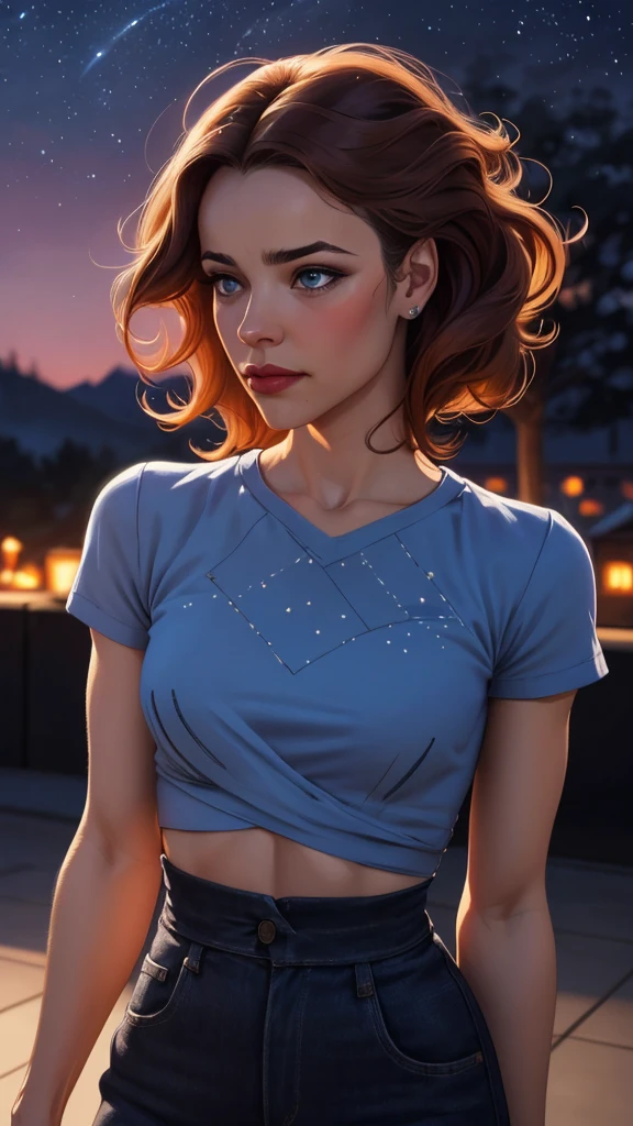 uma mulher com longos cabelos pretos e camisa azul com uma estrela no peito, linda arte digital, beautiful digital illustration, arte digital realista 4k, arte digital realista 4k, linda pintura digital, linda pintura digital, stunning digital illustration, Alena Aenami e Artgerm, belo retrato detalhado, linda pintura de personagem, pintura realista de linda garota