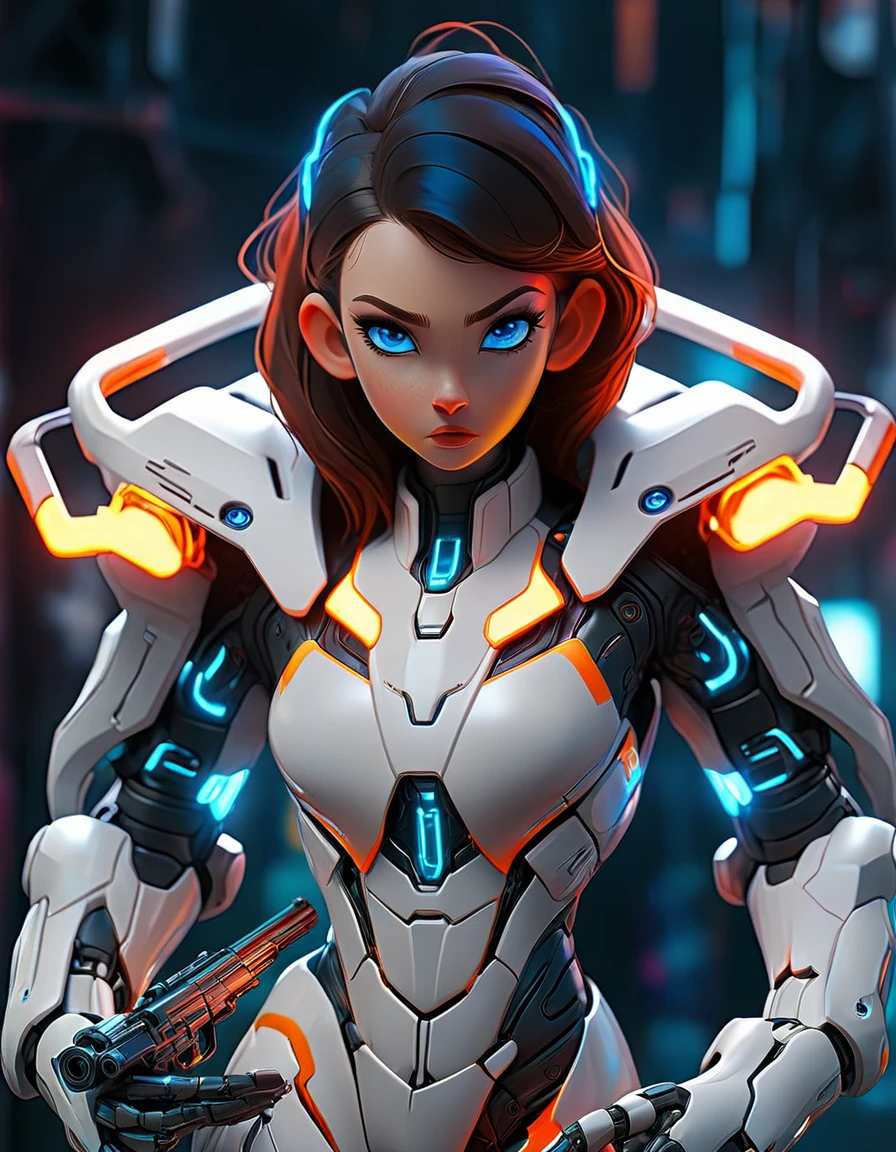 a woman in a futuristic suit with a glowing head and chest, cyberpunk art inspired by Marek Okon, cgsociety contest winner, digital art, gynoid cyborg body, girl in mecha cyber armor, cyber suit, cybersuit, in white futuristic armor, cybersuits, diverse cybersuits, gynoid body, echo from overwatch, perfect anime cyborg woman