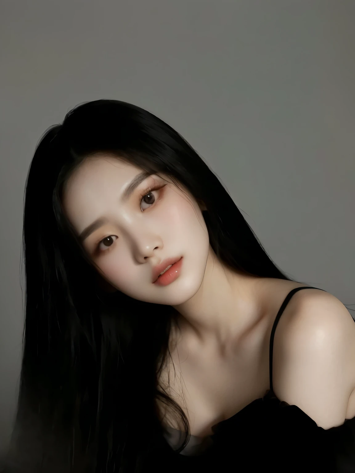 a close up of a woman with long black hair posing for a picture, beautiful south korean woman, gorgeous young korean woman, beautiful young korean woman, korean girl, jaeyeon nam, ulzzang, portrait of jossi of blackpink, realistic. cheng yi, pale glowing skin, young adorable korean face, pale ivory skin, heonhwa choe, korean woman, Karina of aespa