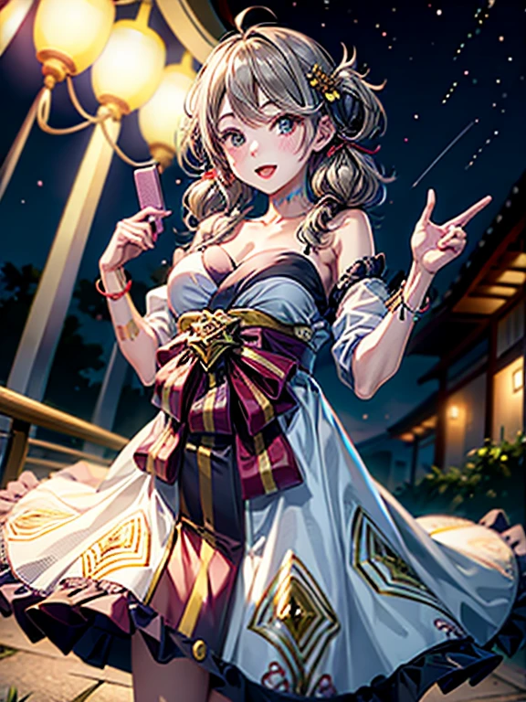 High resolution, highest quality,Hakata yukata、Yukata taken half、Lying Girl、Embarrassing、Deserted park at night、