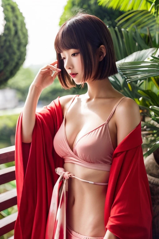 girl、Beauty、Red colored kimono、Exposing shoulders、Slender body、girl座り、See who&#39;s watching、Tatami room、Powder、Shoji screen、tatami、Dark atmosphere、candle、Oiran、Tied hairstyle、hairpin、Close-up、Red lips