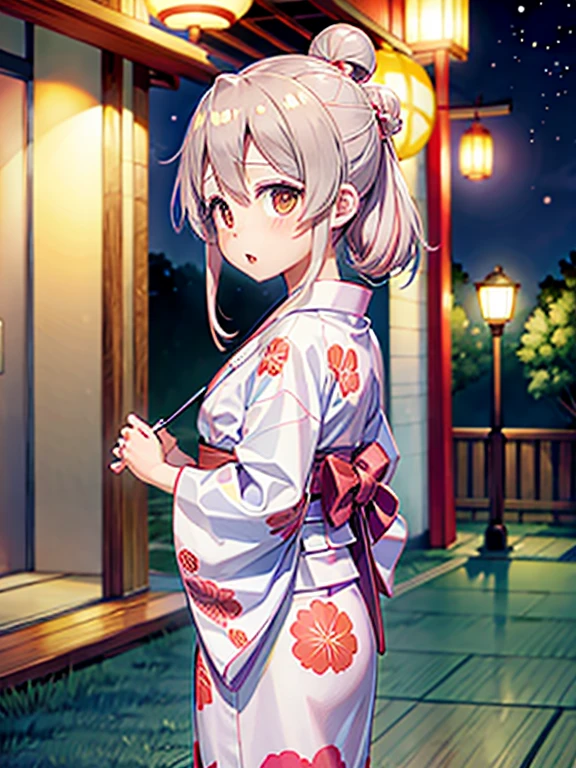 High resolution, highest quality,Hakata yukata、Yukata taken half、Lying Girl、Embarrassing、Deserted park at night、