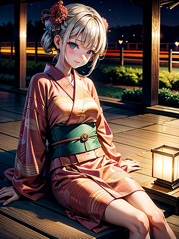 High resolution, highest quality,Hakata yukata、Yukata taken half、Lying Girl、Embarrassing、Deserted park at night、