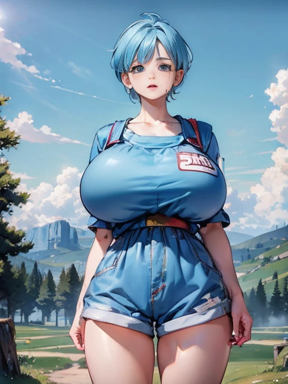 masterpiece, highest quality, Very detailed, 超High resolution, Realistic, 4K, 8k, highest quality, masterpiece, Best image quality, Very detailed, 超High resolution, Realistic描写, anime, comics, masterpiece, highest quality, High resolution, (((1 girl)))、(Giant Saggy 1:2),(((Bulma,Dragon ball))),(((Light blue hair、short hair)))