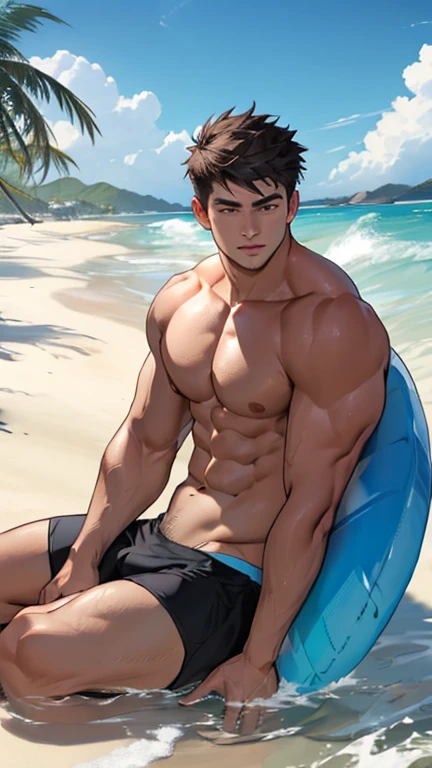 Hombre, muscular, salvavidas , en la playa 