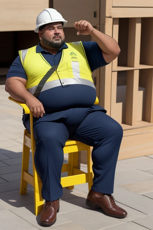 He wears a business uniform, suit, tie, dress pants, formal shoes, prescription glasses, ele fuma o seu charuto cubano, He is sitting with his legs open on construction materials, he only wears red or yellow swimming trunks he is sitting on iron beams, ele fuma Seu charuto, He wears a construction worker uniform, He is gesturing and talking to the viewer with his hands, muscular turkish construction worker, muito peludo, peitorais grandes e carnudos, regata, Generate an image of a middle-aged man facing the camera. He has a friendly and expressive appearance. His size is fat and overweight, sofre de obesidade e, Like many of us, he's a guy,has no hair and ]It possesses a variety of physical characteristics. He's wearing casual clothes, And his posture is confident. A imagem captura a personalidade e individualidade dele, ELE ESTA FELIZ, chains on the neck. muscular turkish construction worker, muito peludo, peitorais grandes e carnudos, regata.
