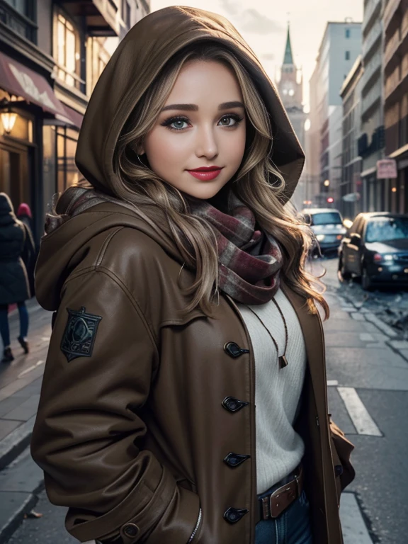 Hayden Panettiere、(masterpiece:1.0)、(highest quality:1.2)、(Dark Shot:1.3)、Classic Rogue、1991 Rogue X-Men、1 girl、Only one person、Head to Toe、standing on street corner、Elegant pose、(clothing: Brown winter coat、Brown hood、Down lining、White scarf、gloves、jeans) Medium Hair、Brown Hair、Wavy Hair、1 grey hair、Green Eyeischievous look、Grin、Spread your lips、Red lipstick、Heavy makeup、Confident expression、Backlight、(realism: 1.5)、(realism: 1.4)、(Messy: 1.4)、8k、Very detailed、Detailed beautiful woman、(background: midnight、It&#39;s snowing、Downtown New York、Snowy Night)、Official Art、Very detailedな CG Unity 8k 壁紙、Perfect lighting、colorful、超High resolution、photograph、8k、High resolution、Kodak Portrait 400、Film Grain、ぼやけたbackground、(Bokeh:1.2)、(Bright colors:1.2)、Film Grain:1.2、(warm color、warm colorトーン:1.2)、(カラーphotograph)、プロのphotograph