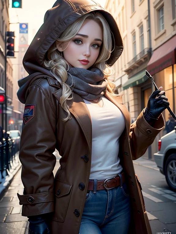 Hayden Panettiere、(masterpiece:1.0)、(highest quality:1.2)、(Dark Shot:1.3)、Classic Rogue、1991 Rogue X-Men、1 girl、Only one person、Head to Toe、standing on street corner、Elegant pose、(clothing: Brown winter coat、Brown hood、Down lining、White scarf、gloves、jeans) Medium Hair、Brown Hair、Wavy Hair、1 grey hair、Green Eyeischievous look、Grin、Spread your lips、Red lipstick、Heavy makeup、Confident expression、Backlight、(realism: 1.5)、(realism: 1.4)、(Messy: 1.4)、8k、Very detailed、Detailed beautiful woman、(background: midnight、It's snowing、Downtown New York、Snowy Night)、Official Art、Very detailedな CG Unity 8k 壁紙、Perfect lighting、colorful、超High resolution、photograph、8k、High resolution、Kodak Portrait 400、Film Grain、ぼやけたbackground、(Bokeh:1.2)、(Bright colors:1.2)、Film Grain:1.2、(warm color、warm colorトーン:1.2)、(カラーphotograph)、プロのphotograph