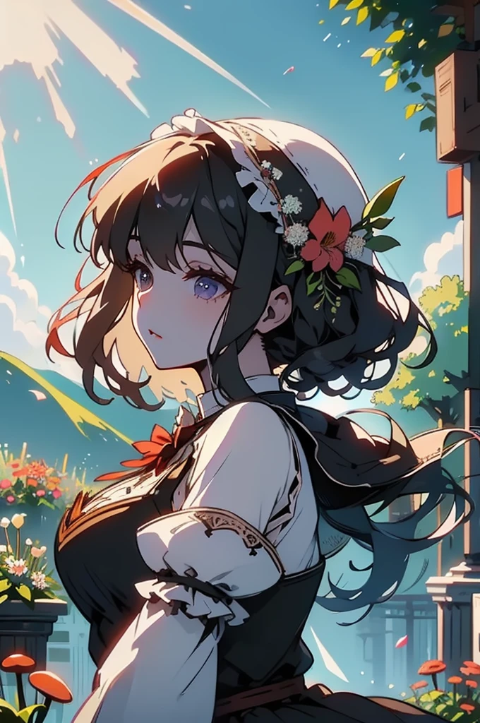 vision, (lolita) Stable diffusion is the best image quality, morning sun, paisaje de primavera, Dew & Flowers, pelo volador, living in a dreamland of mushrooms and fairy tales, de viaje, correr, y riendo. camino forestal